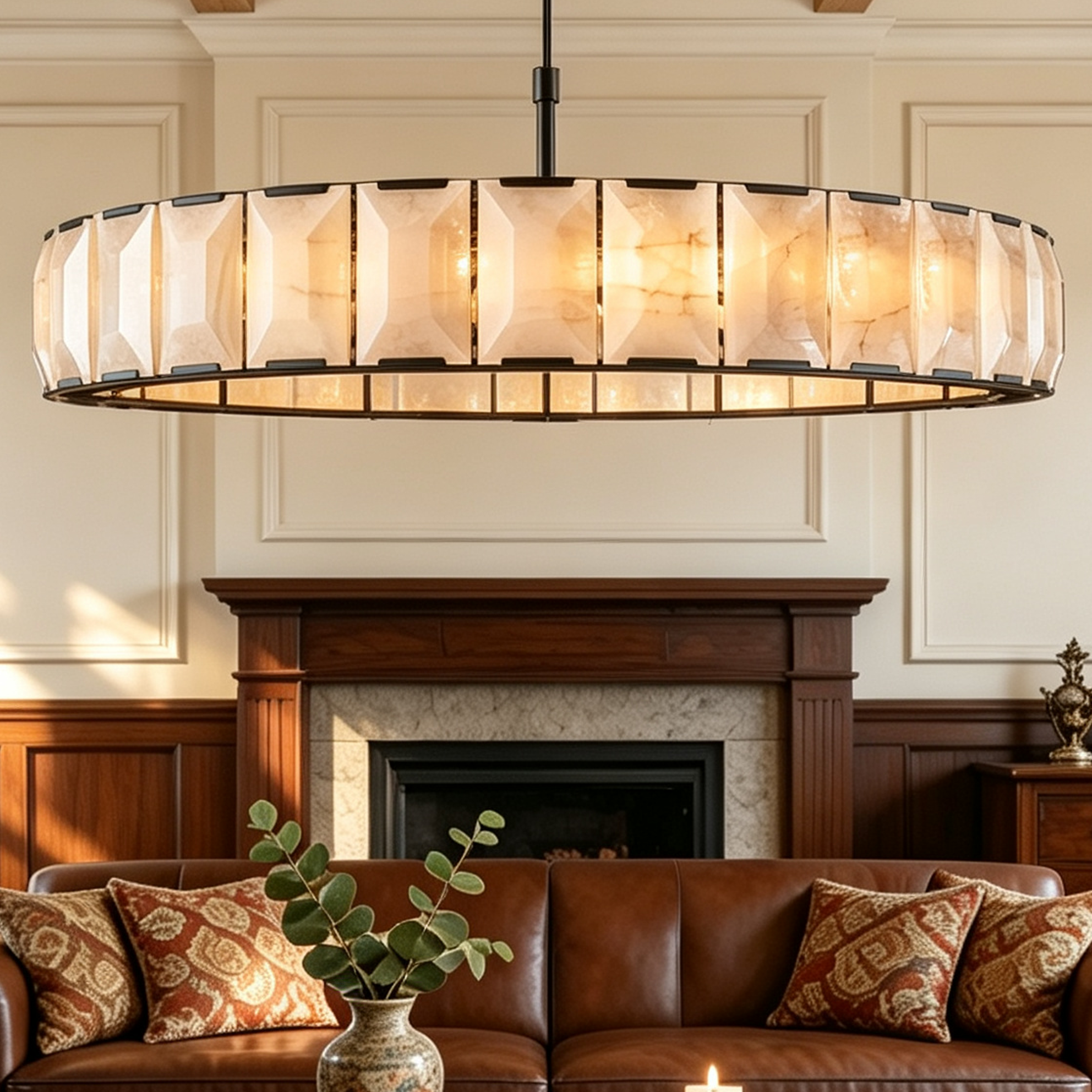 Harlow Calcite Round Chandelier D 60"-lampselegant