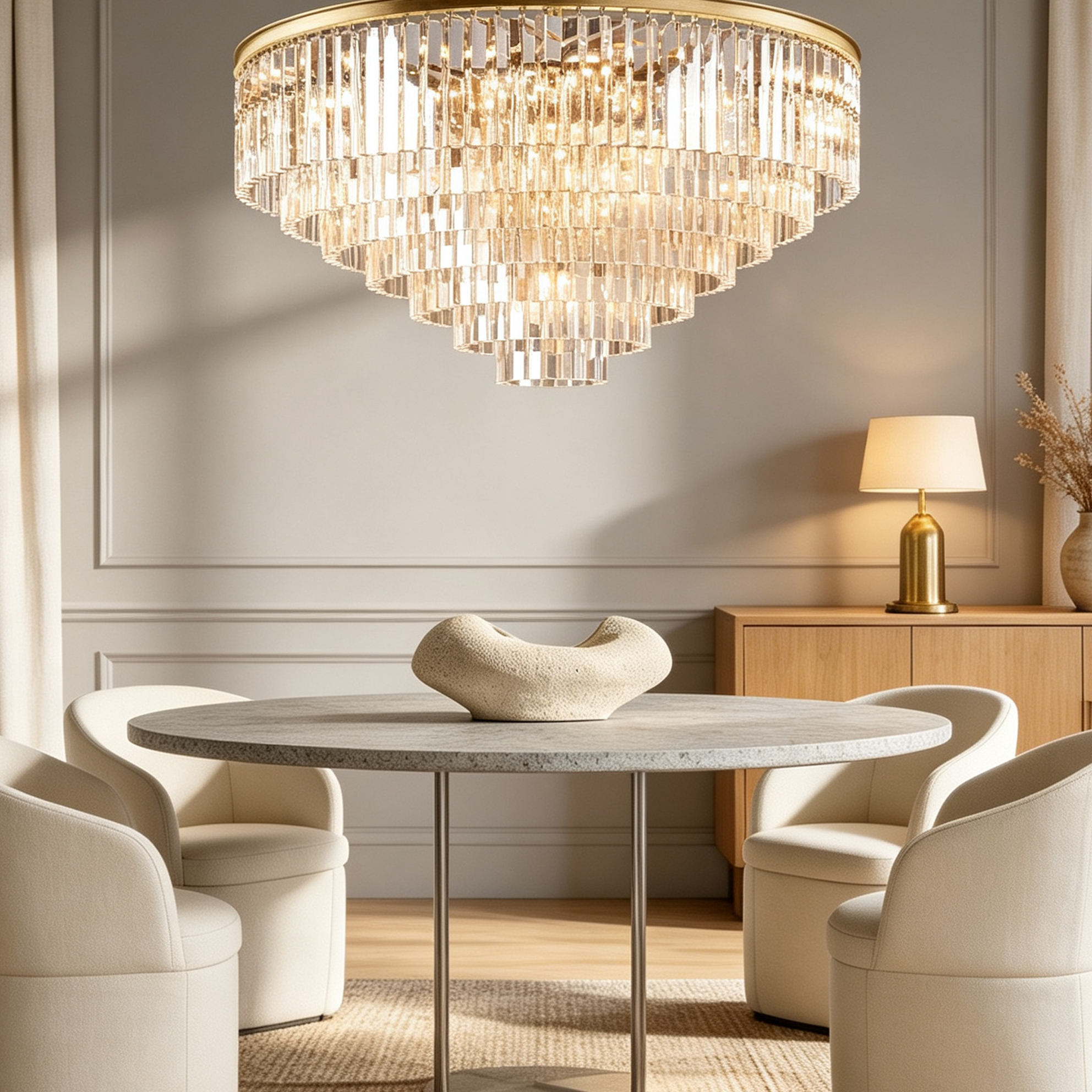 Multi-tier Crystal 1920s Odeon Round Chandelier Modern Lighting D44" 60"-lampselegant