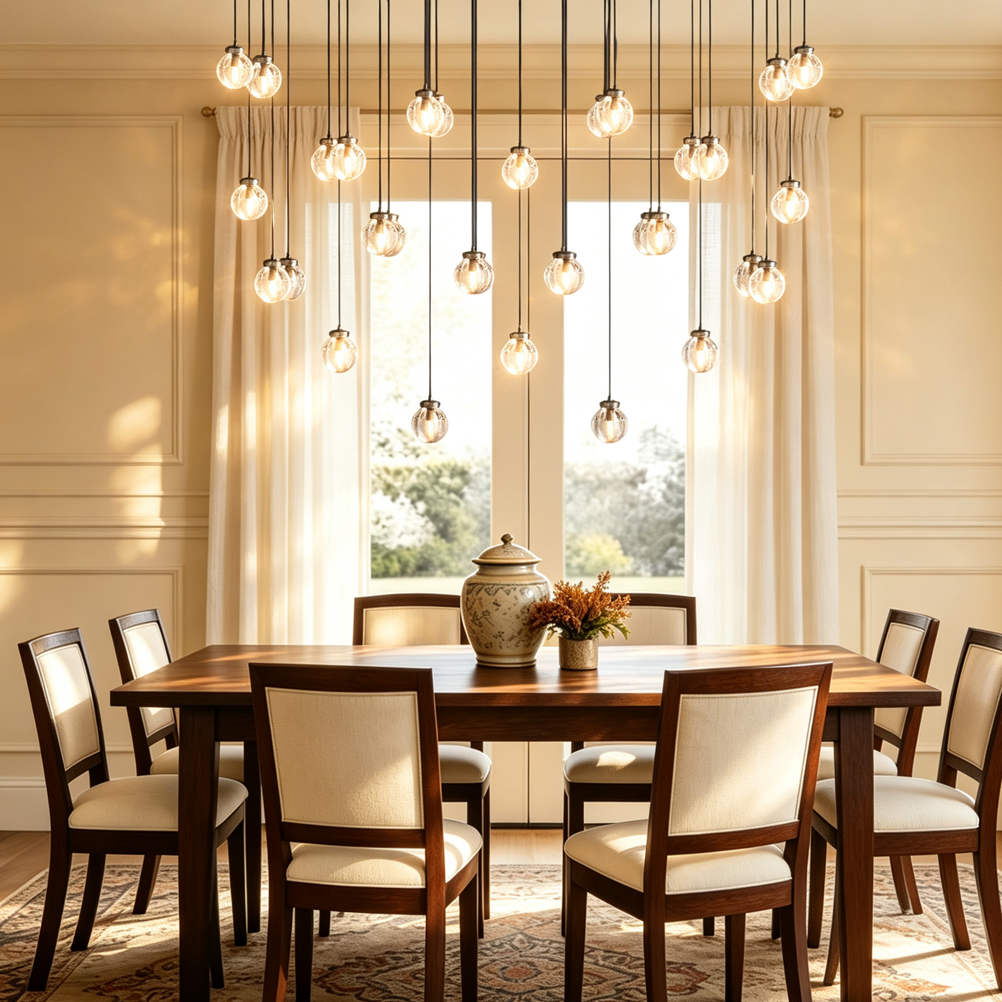 Pearl Linear Living Room Chandelier Vintage Light Fixture 72"-lampselegant