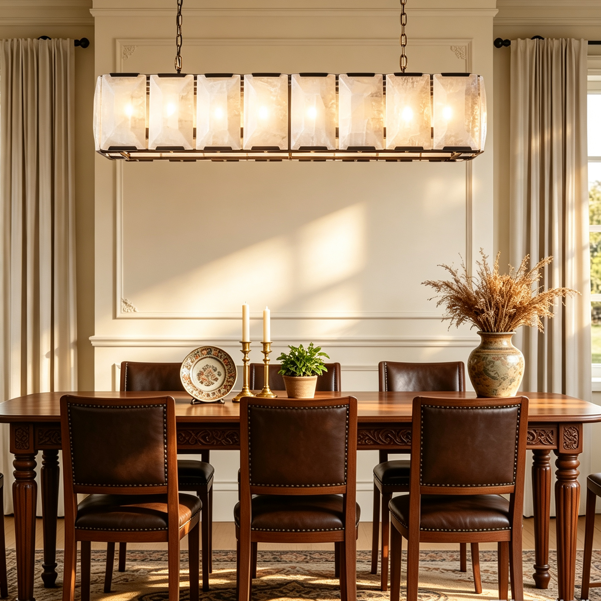 Harlow Calcite Rectangular Chandelier D 55"-lampselegant