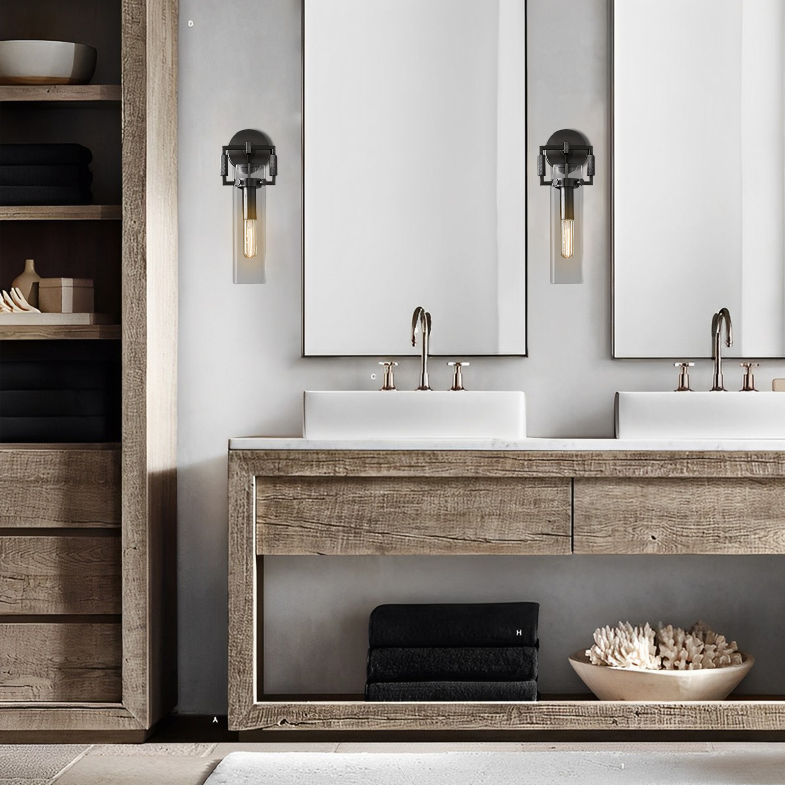 Machinist Glass Cylinder Wall Sconce 9" For Dining Room-konalight