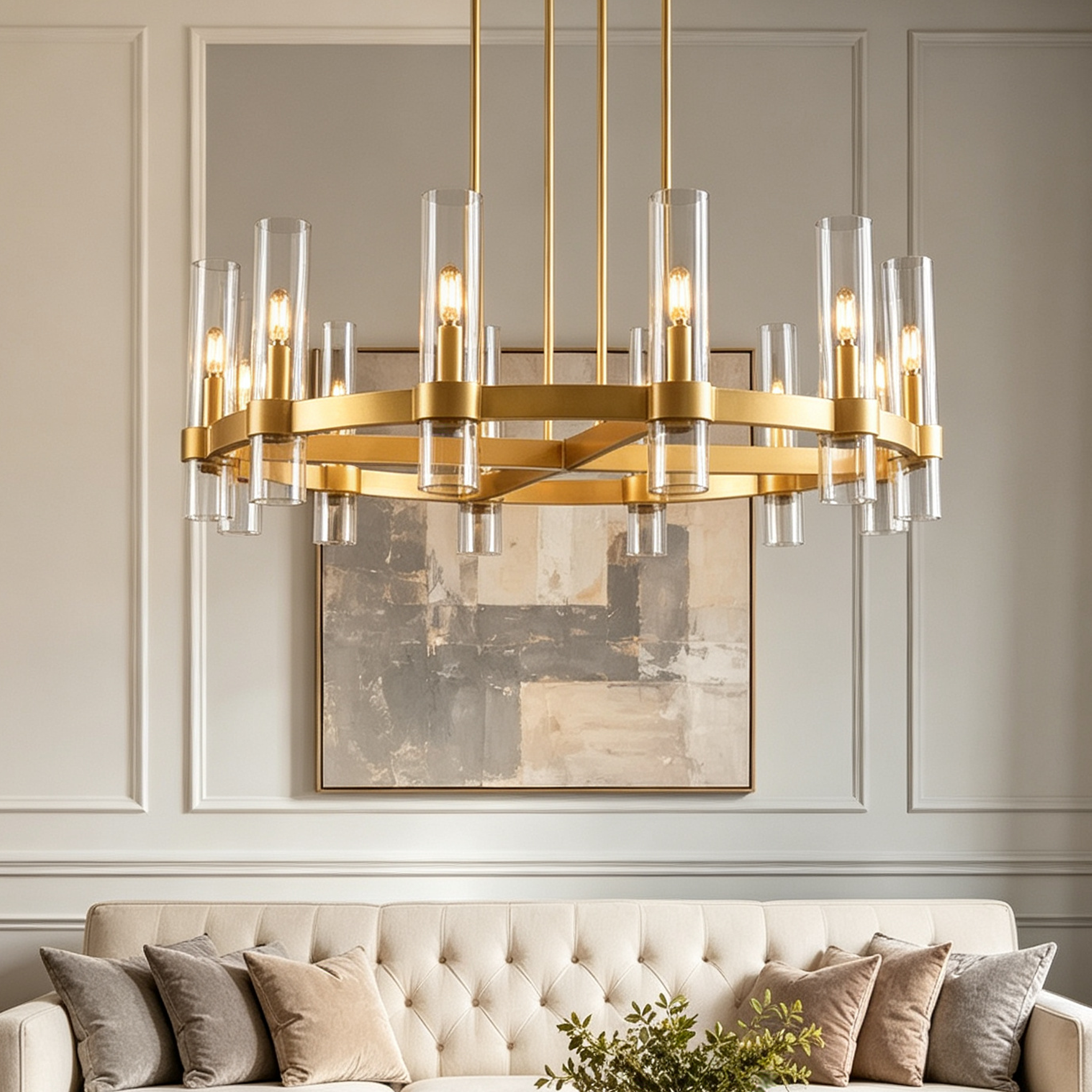 Ravelle Round Minimalist Glass Chandelier 36"