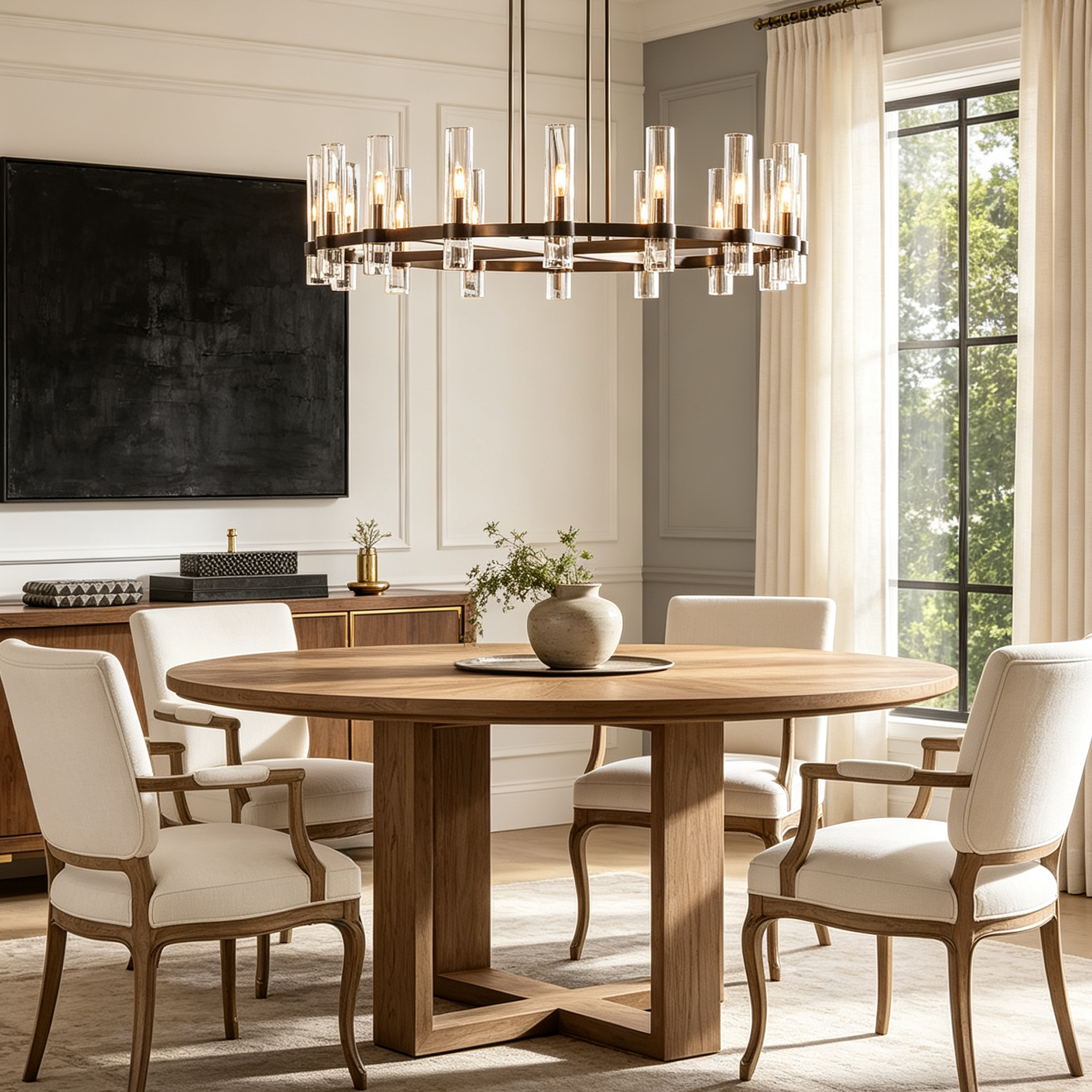 Ravelle Round Minimalist Glass Chandelier 60"