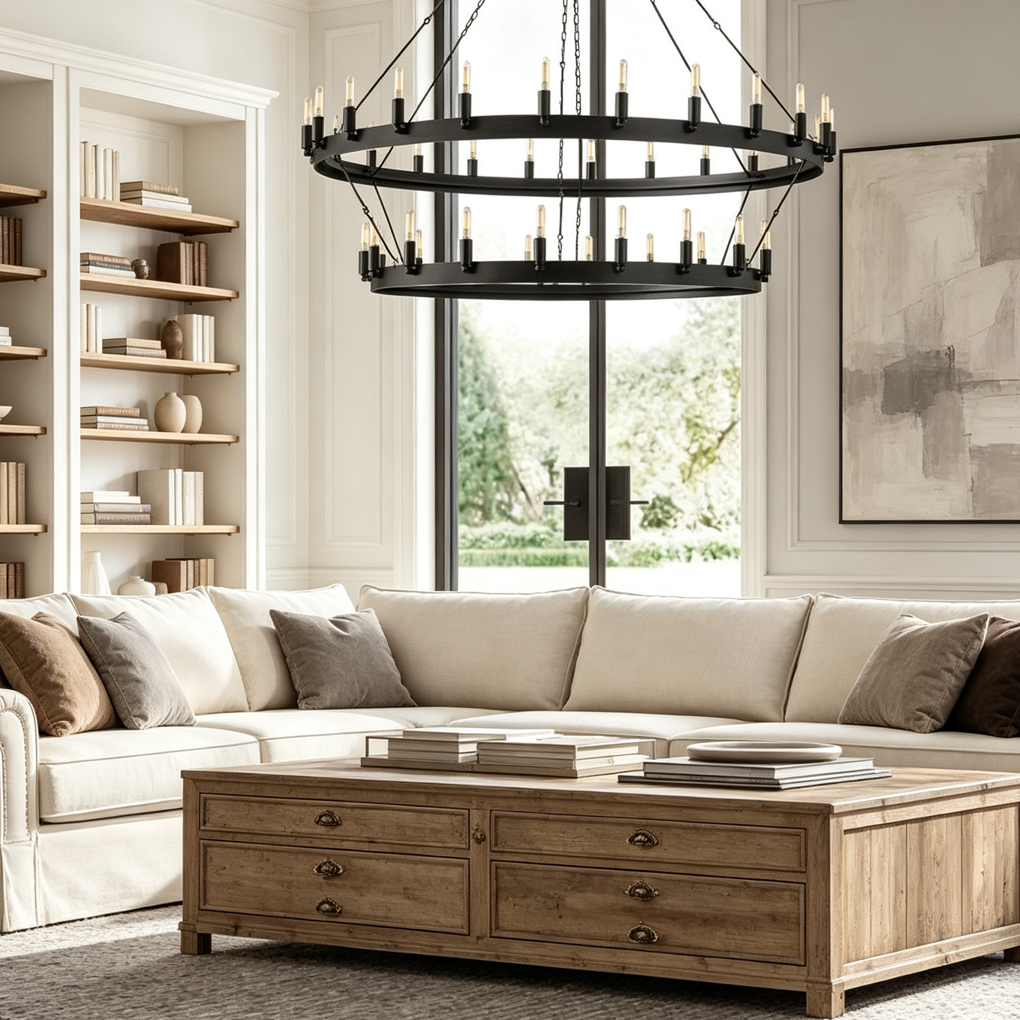 Camino 50" Vintage Filamaent Two-Tier Chandelier For Living Room