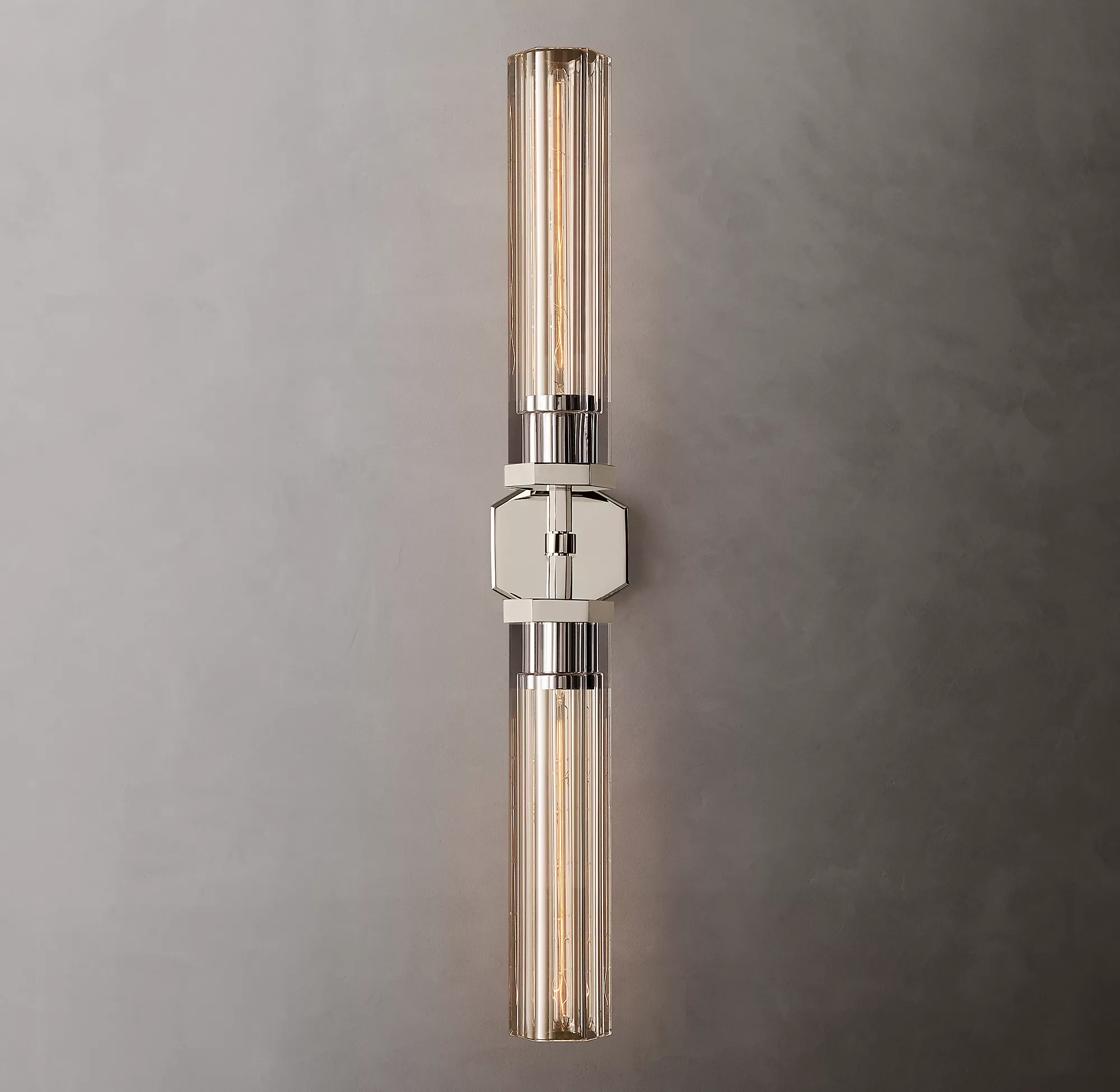 Lambeth Hexagonal Double Head Brass Wall Sconce-konalight