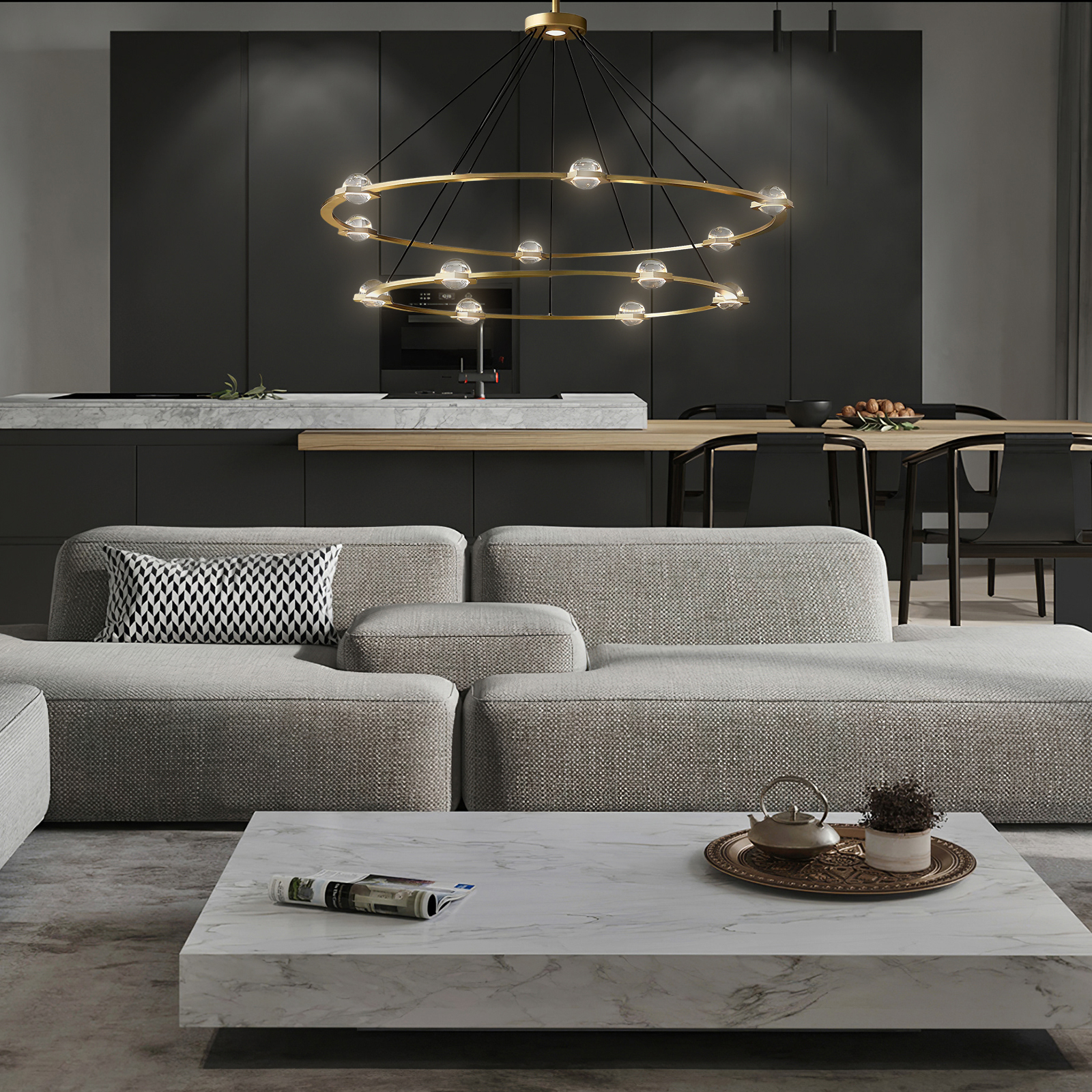 Éclatant Vintage Two-tier Round Chandelier 60"-konalight