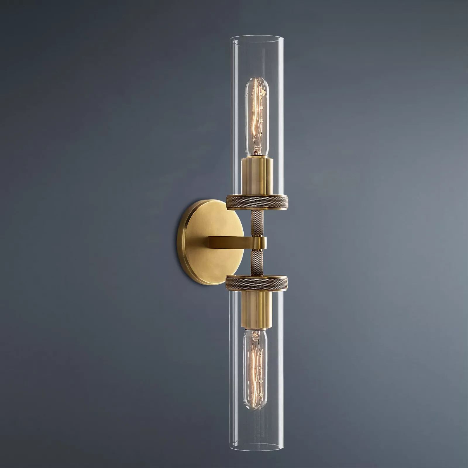 Embossed Tube Double Head Short Tube Wall Sconce-konalight