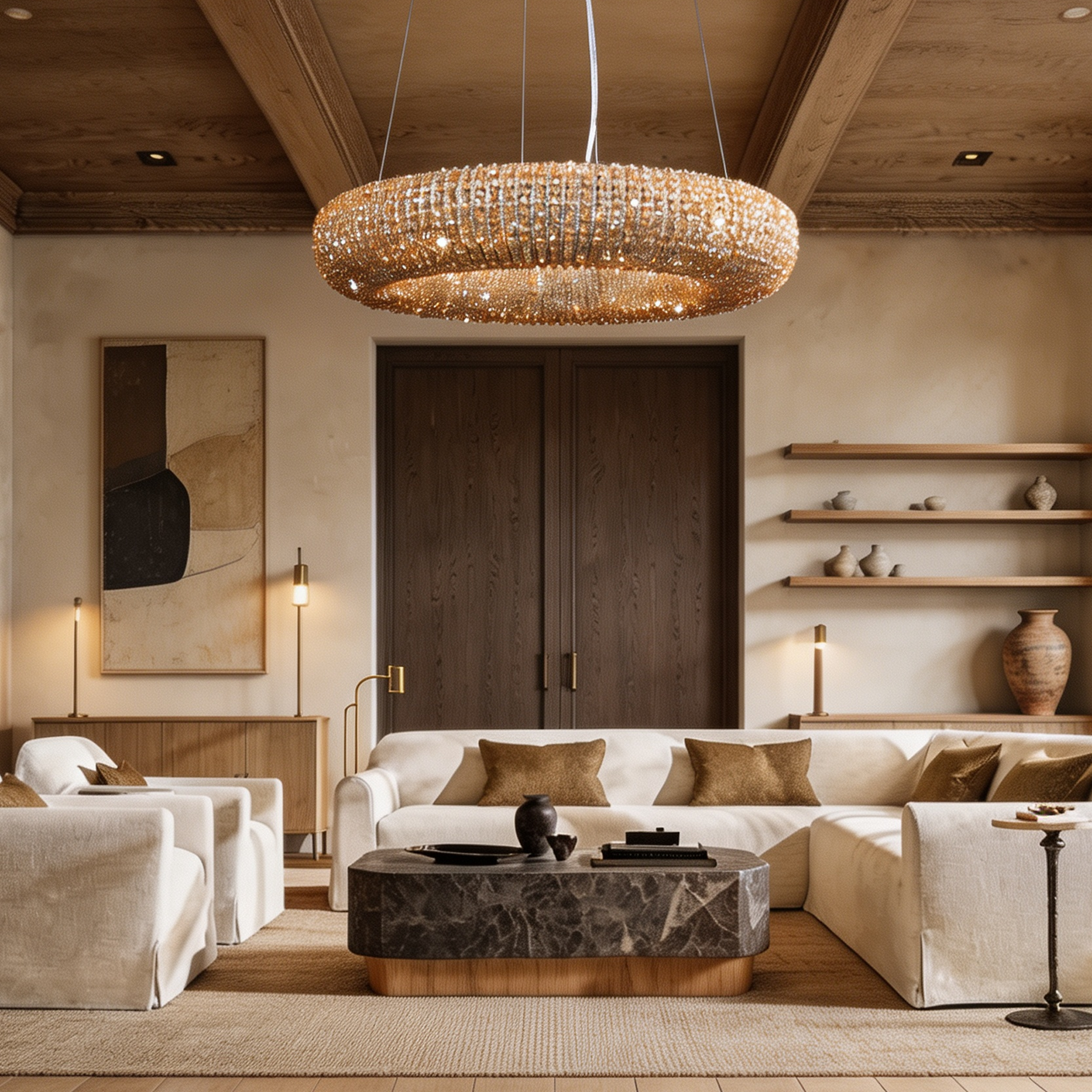 Smoke Crystal Aureola Round Chandelier 32" 41"-lampselegant