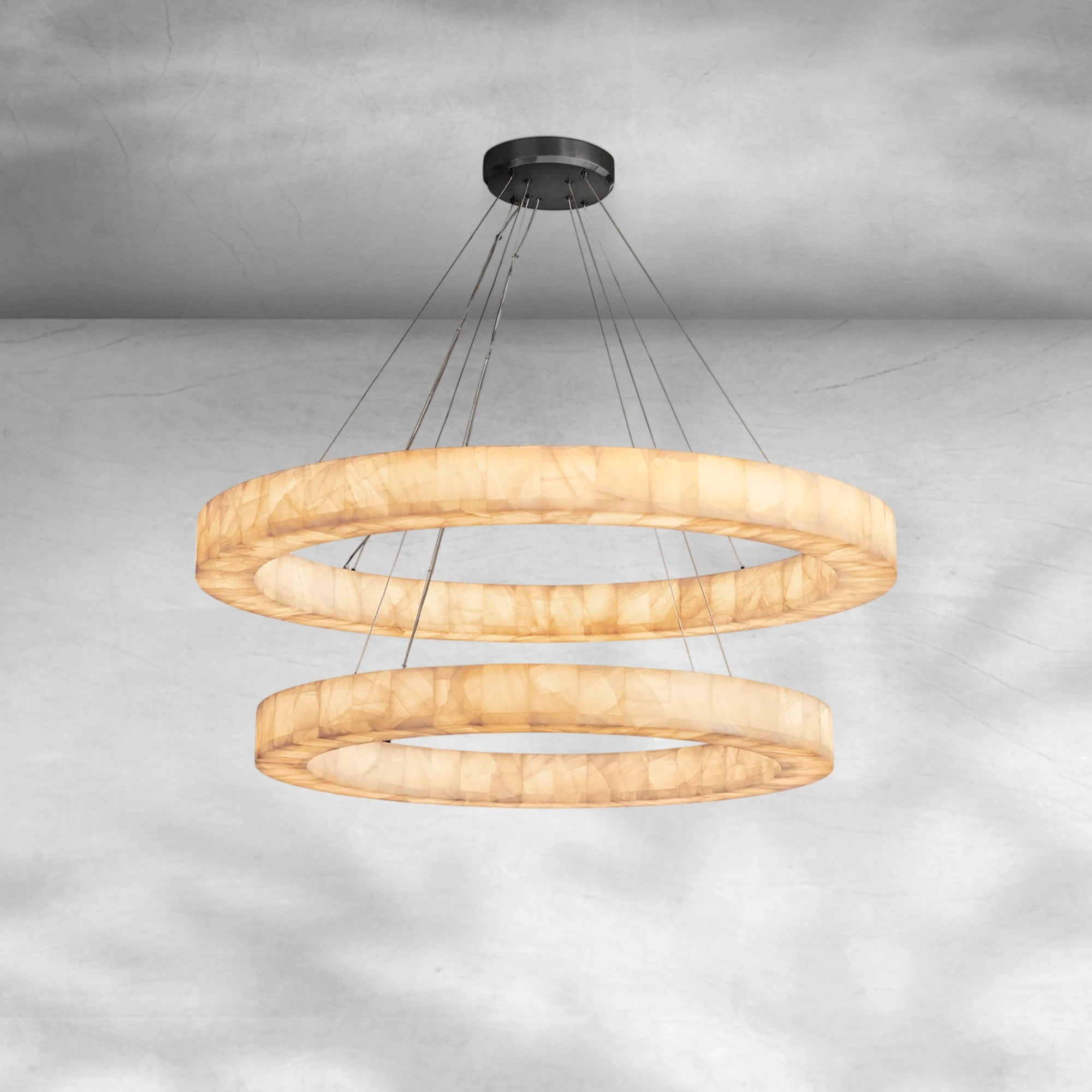 Rim 2-Tier Round Calcite Chandelier 60"