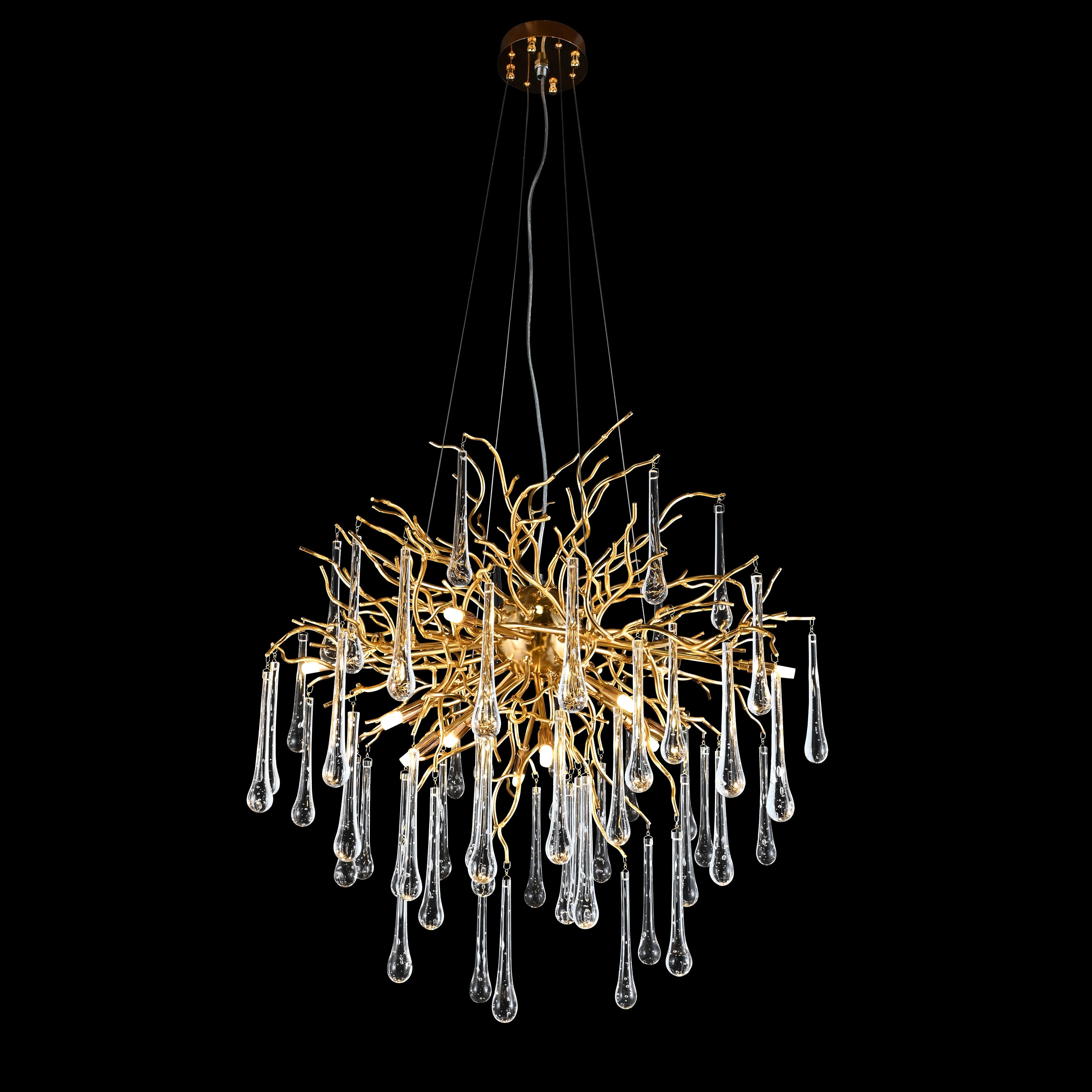 Branching Brass Round Teardrop Chandelier-konalight
