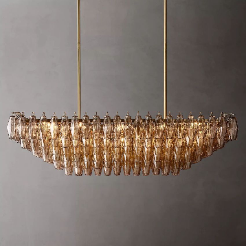 Mia Smoke Glass Tiered Rectangular  Chandelier For Dinning Room-konalight