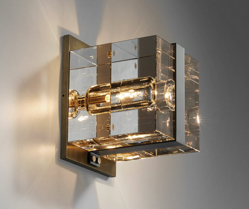 Yagern Square Crystal Brass Wall Sconce