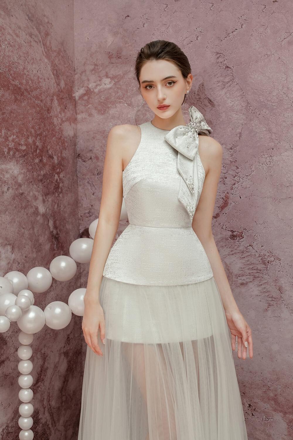 Mercy A-line Sleeveless Jacquard Midi Dress