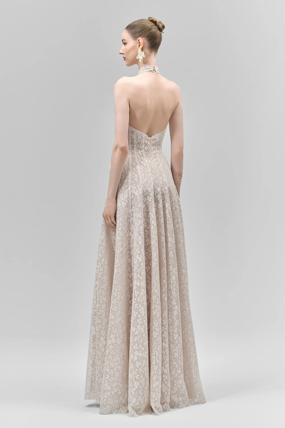 Aurelia A-line Halter Neck Lace Floor Length Dress