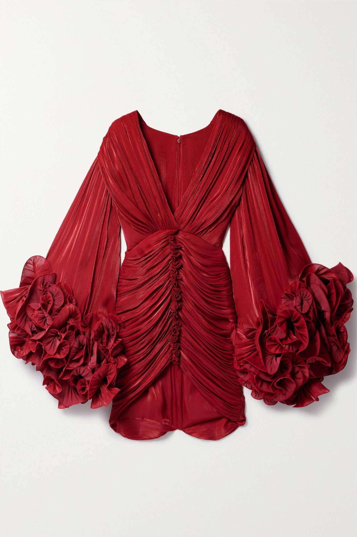 3D Flower Gathering V-Neck Mini Dress