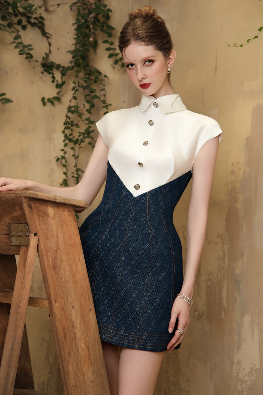 Clarisse A-line Collared Neck Denim Mini Dress