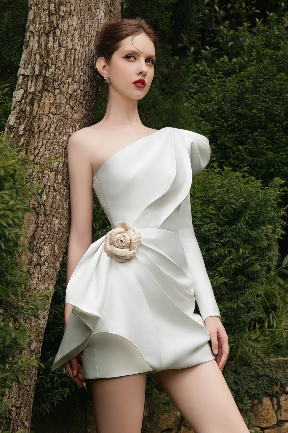 Aveline A-line One Shoulder Taffeta Silk Mini Dress