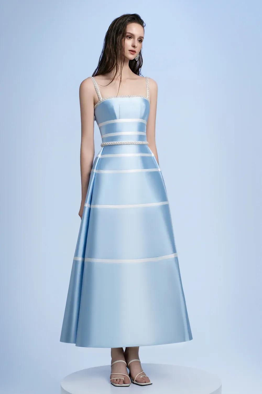 Ava A-line Bead Taffeta Midi Dress