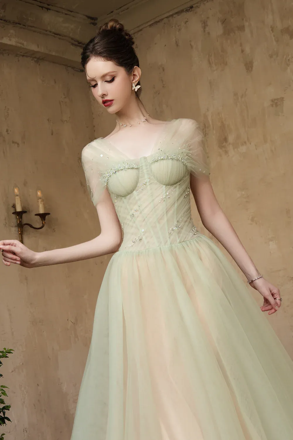 Mirelle A-line Stone Tulle Maxi Dress