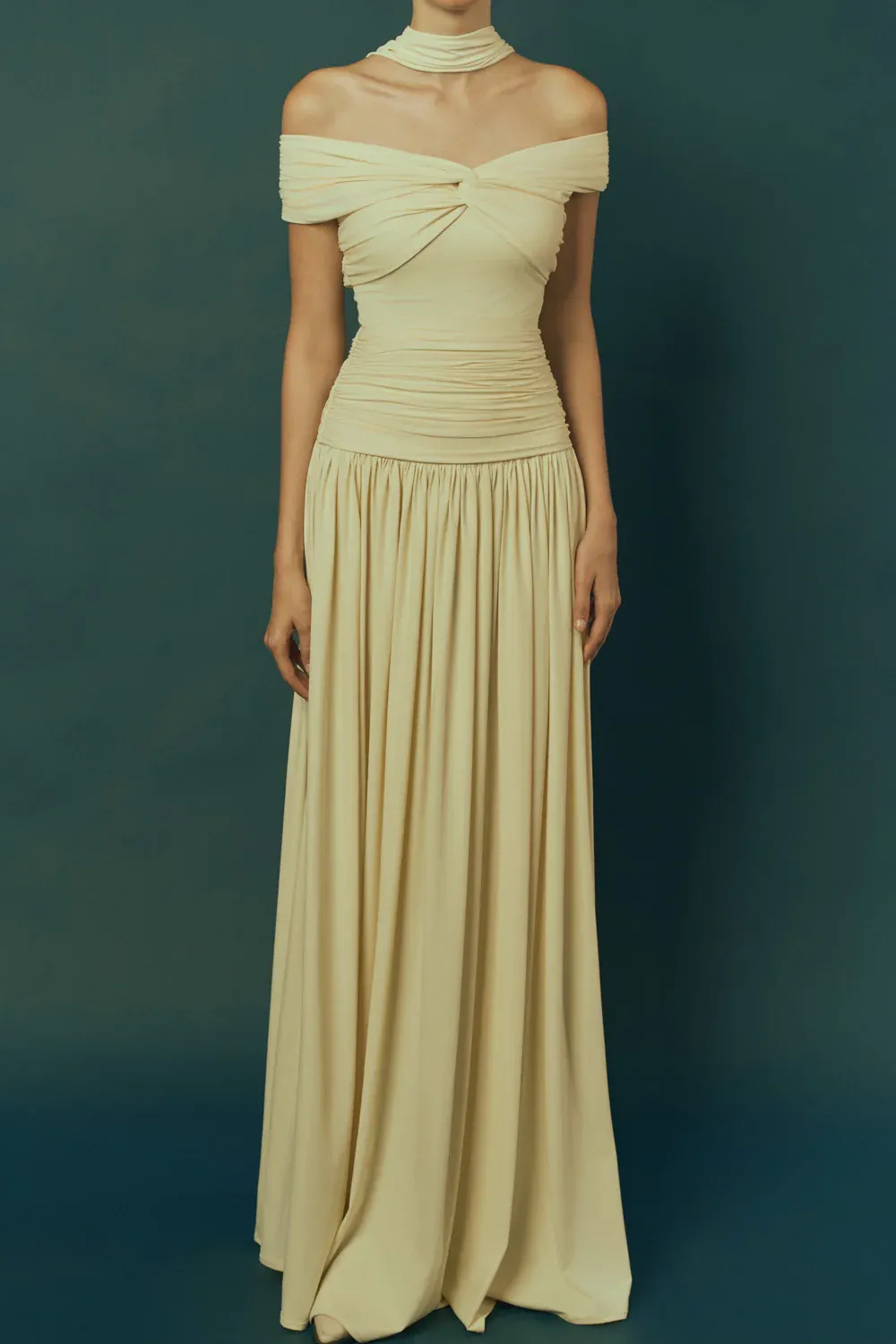 Aura A-line Off-Shoulder Spandex Blend Maxi Dress