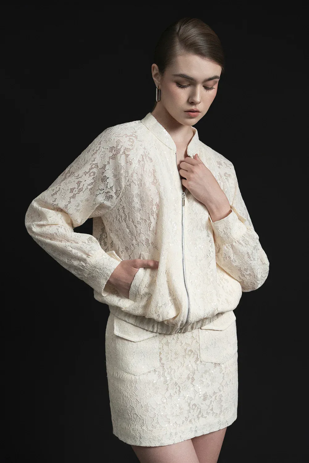 Eiry A-line Flap Pocket Lace Mini Skirt