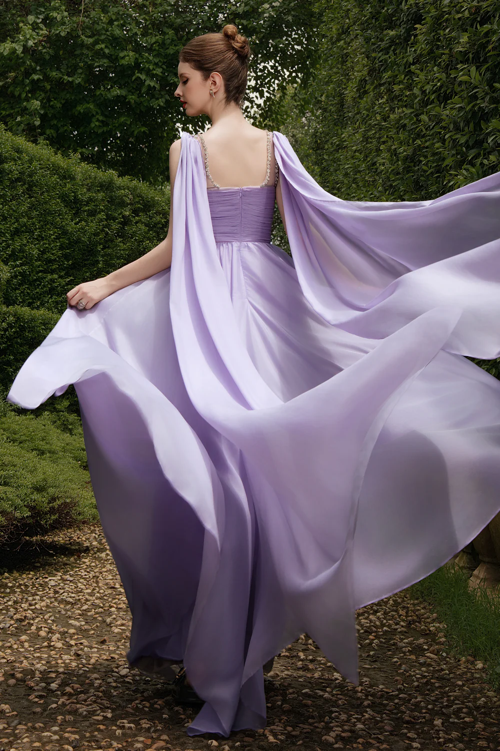 Violette A-line Scoop Neck Silk Blend Maxi Dress