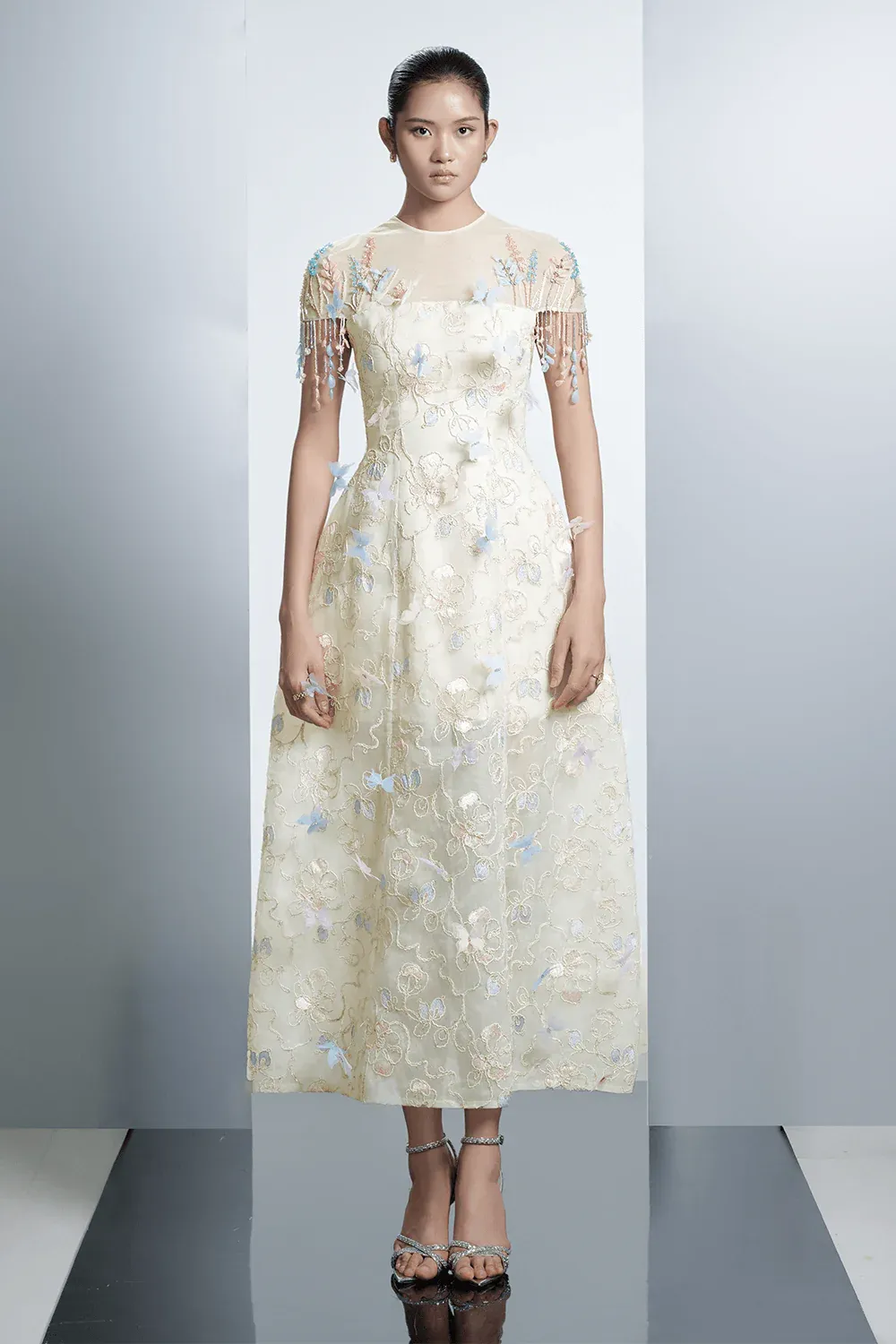 Vivienne A-line Floral Polyester Midi Dress