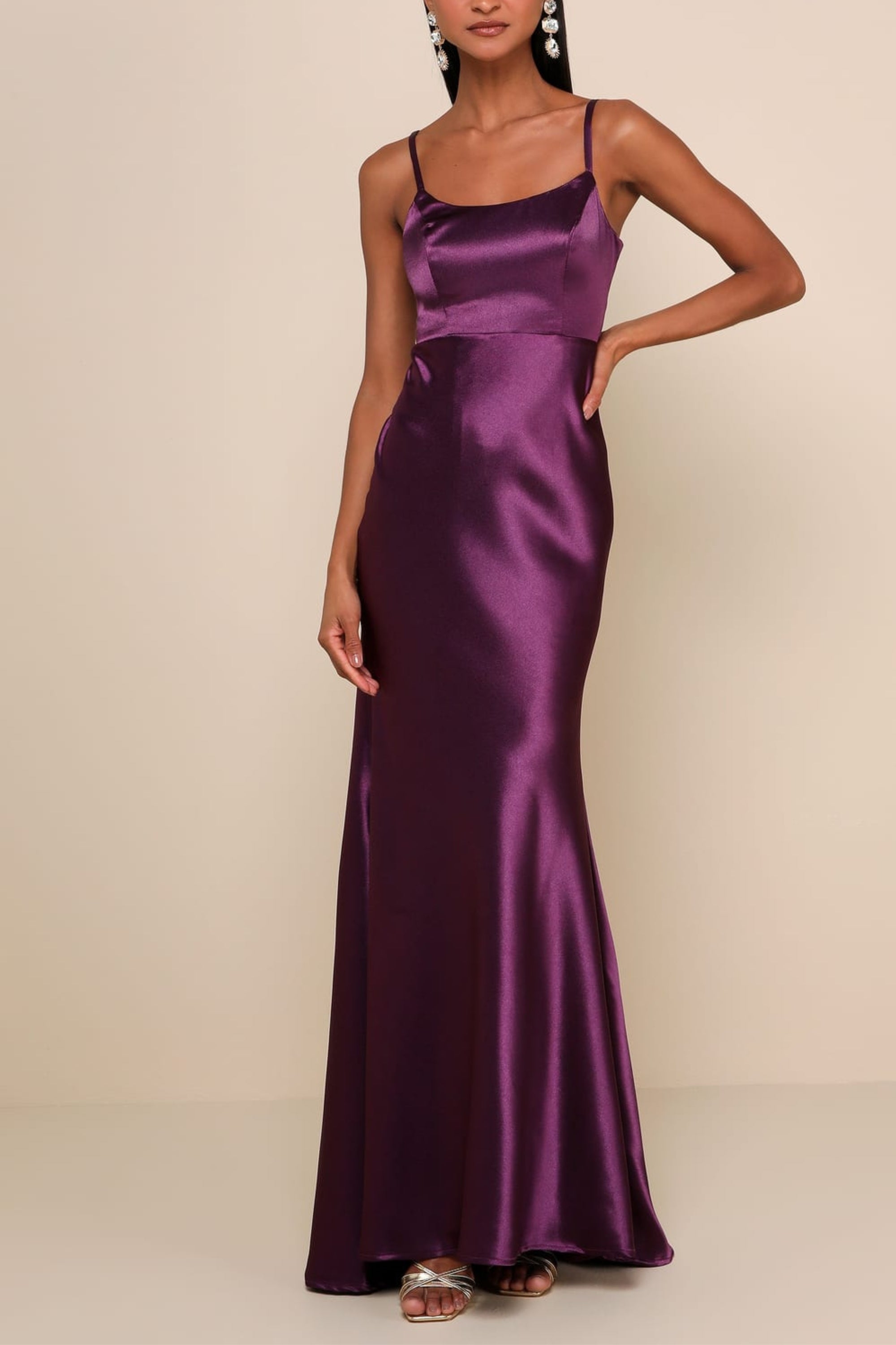 Dark Purple Satin Mermaid Maxi Dress