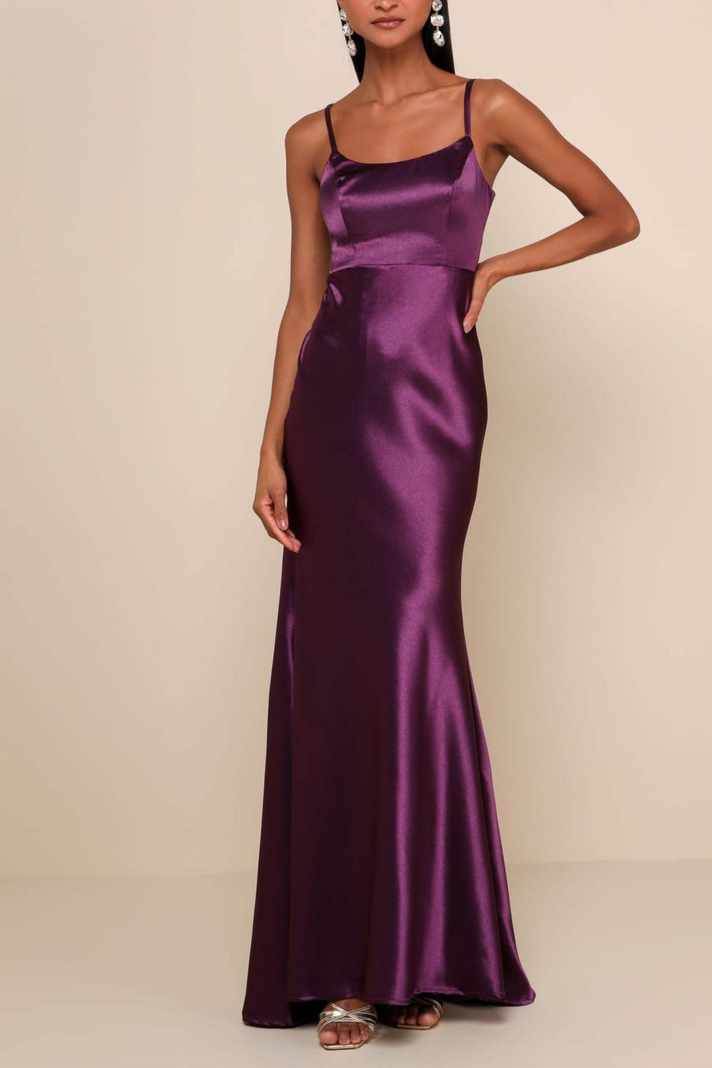 Dark Purple Satin Mermaid Maxi Dress