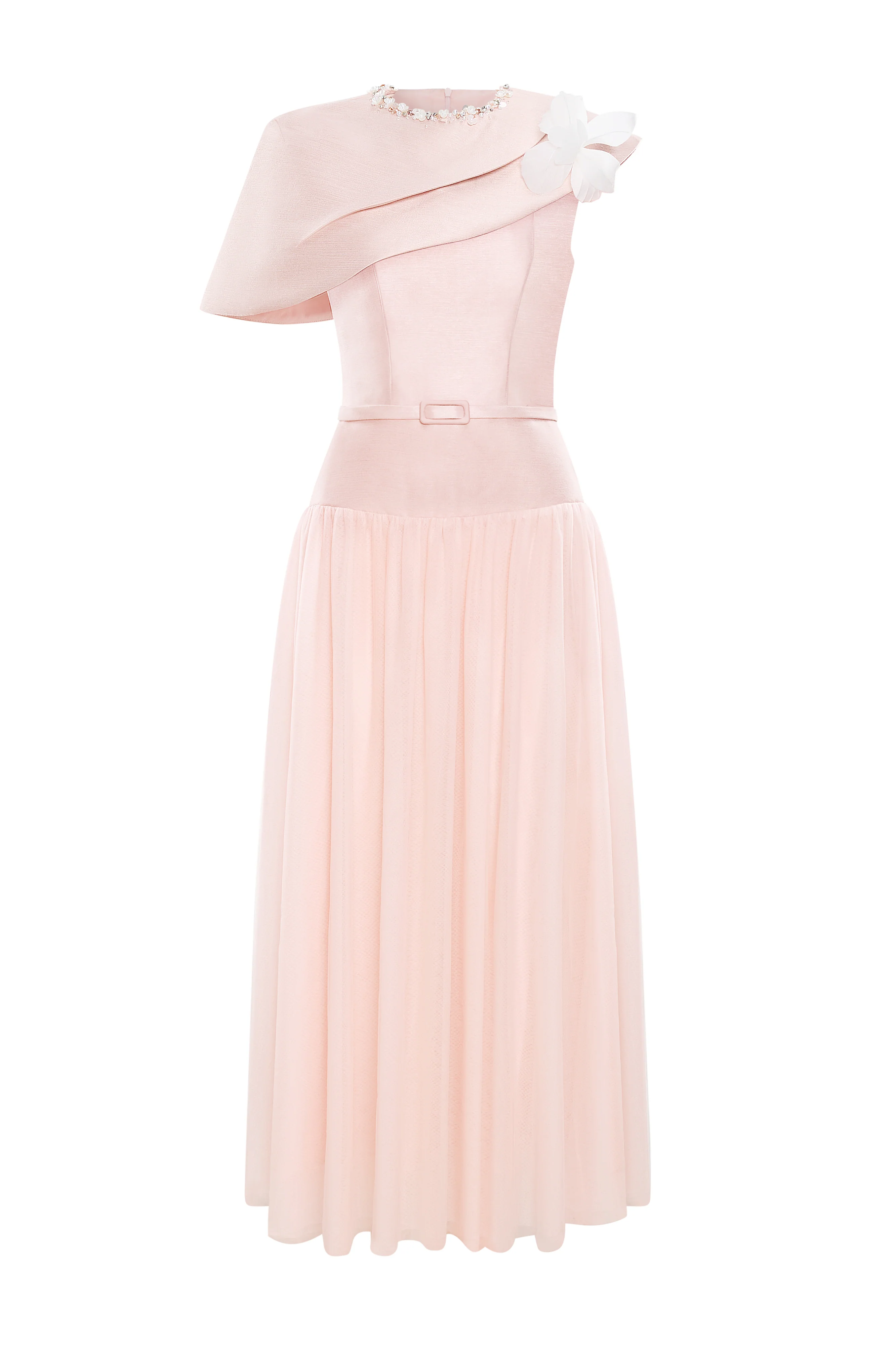 Amorette A-line Round Neck Taffeta Maxi Dress