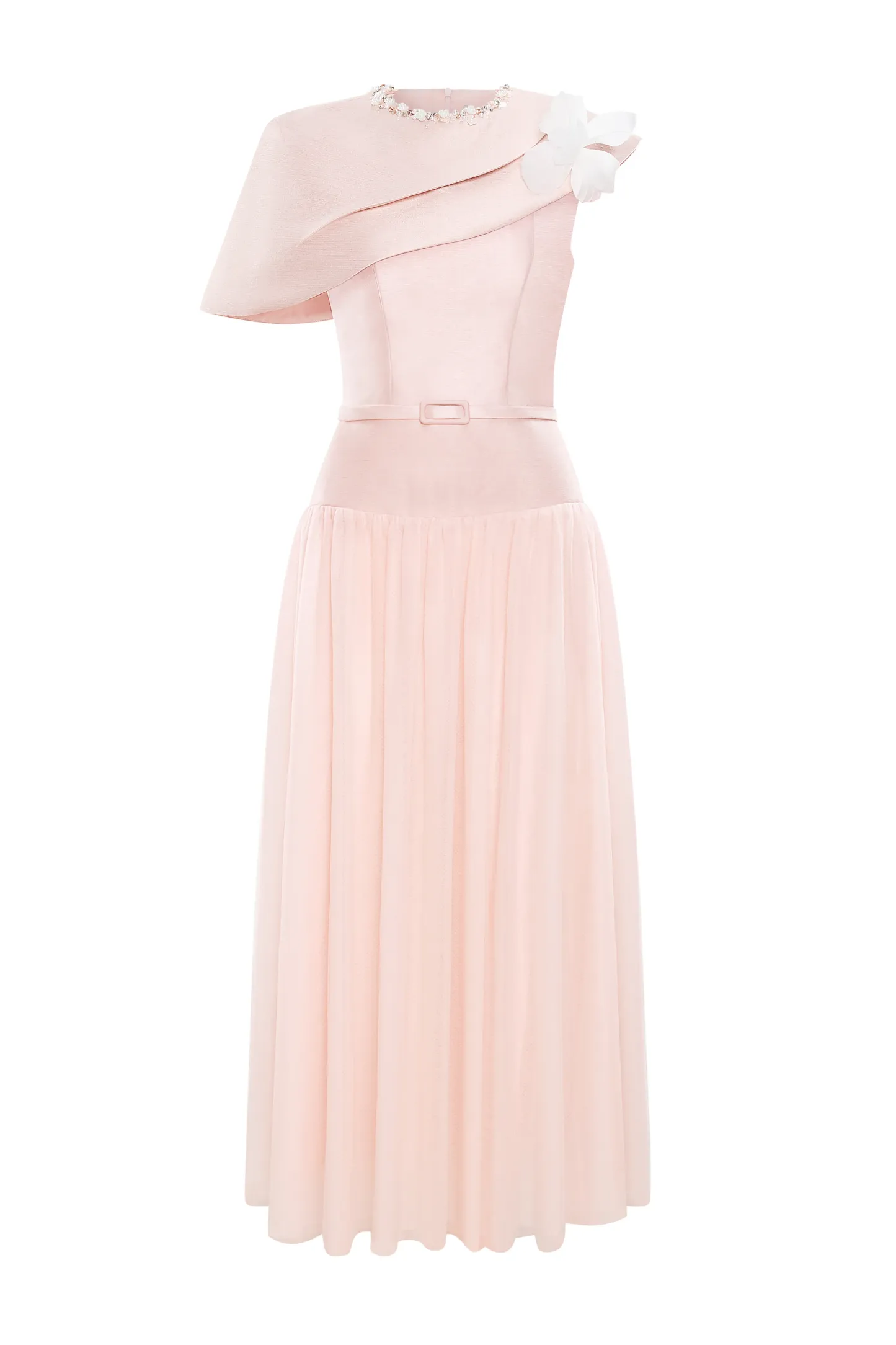 Amorette A-line Round Neck Taffeta Maxi Dress