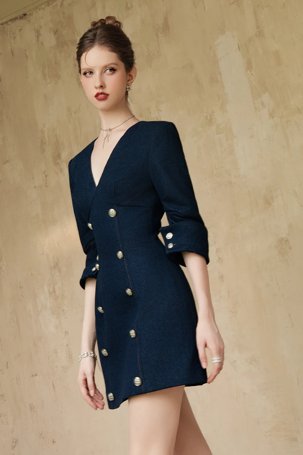 Evandra A-line Button Denim Mini Dress