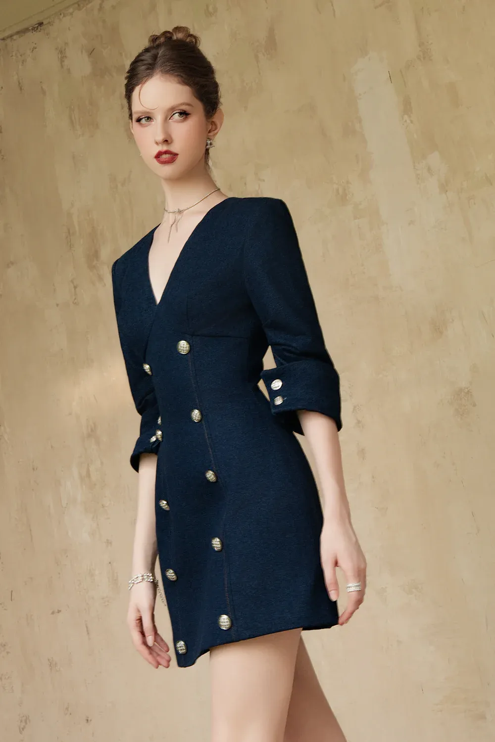 Evandra A-line Button Denim Mini Dress