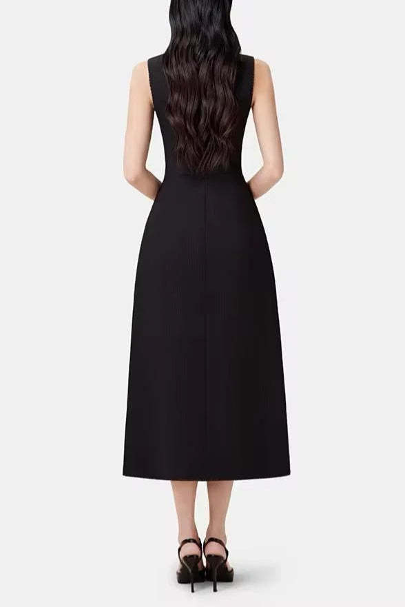 asymmetric collar blazer midi dress in black