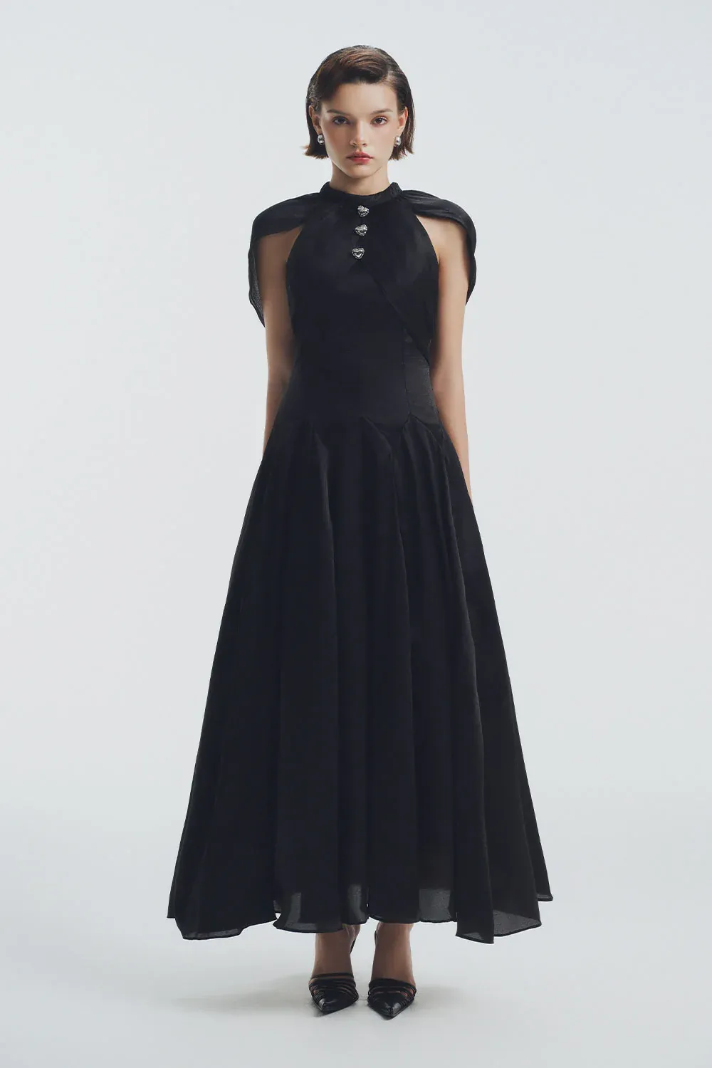 Alexandra A-line Cape Shoulder Polycotton Ankle Length Dress