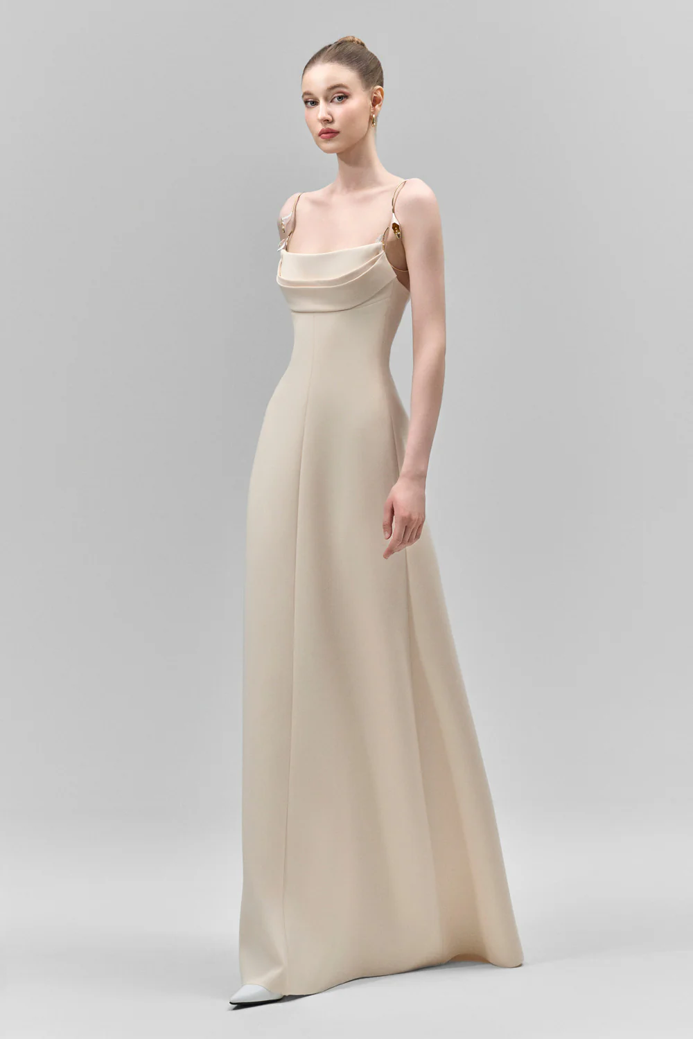 Lirien A-line Cowl Neck Crepe Floor Length Dress