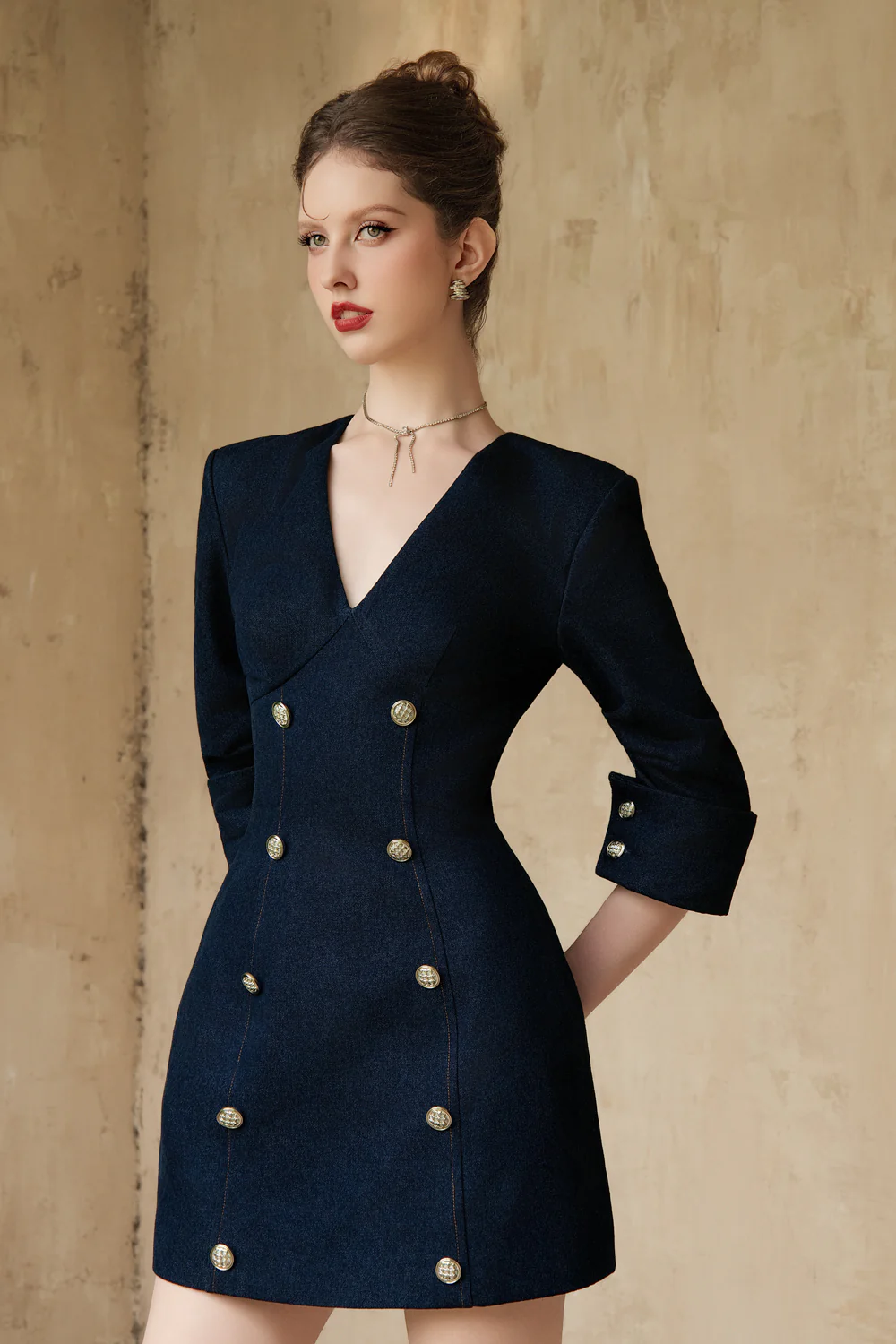 Evandra A-line Button Denim Mini Dress