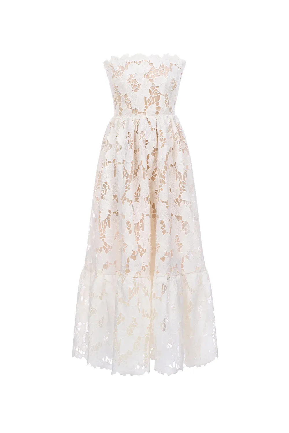 Amy A-line Straight Across Neck Lace Ankle Length Dress