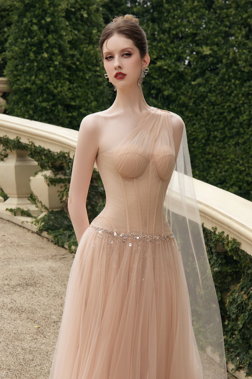 Roselith A-line One Shoulder Tulle Maxi Dress