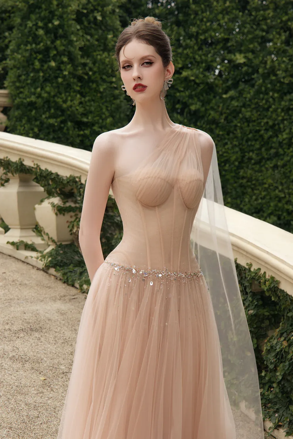 Roselith A-line One Shoulder Tulle Maxi Dress