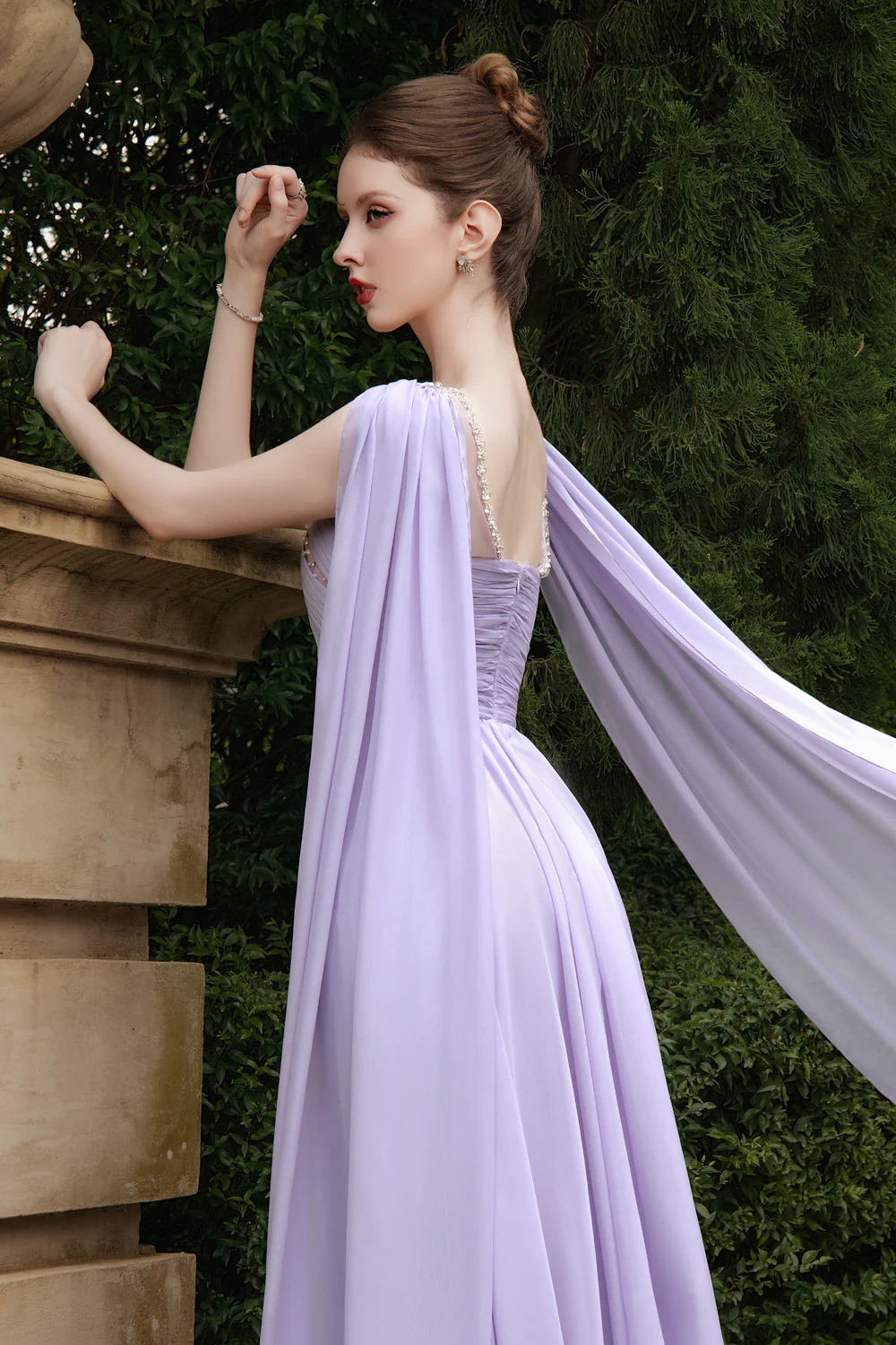 Violette A-line Scoop Neck Silk Blend Maxi Dress