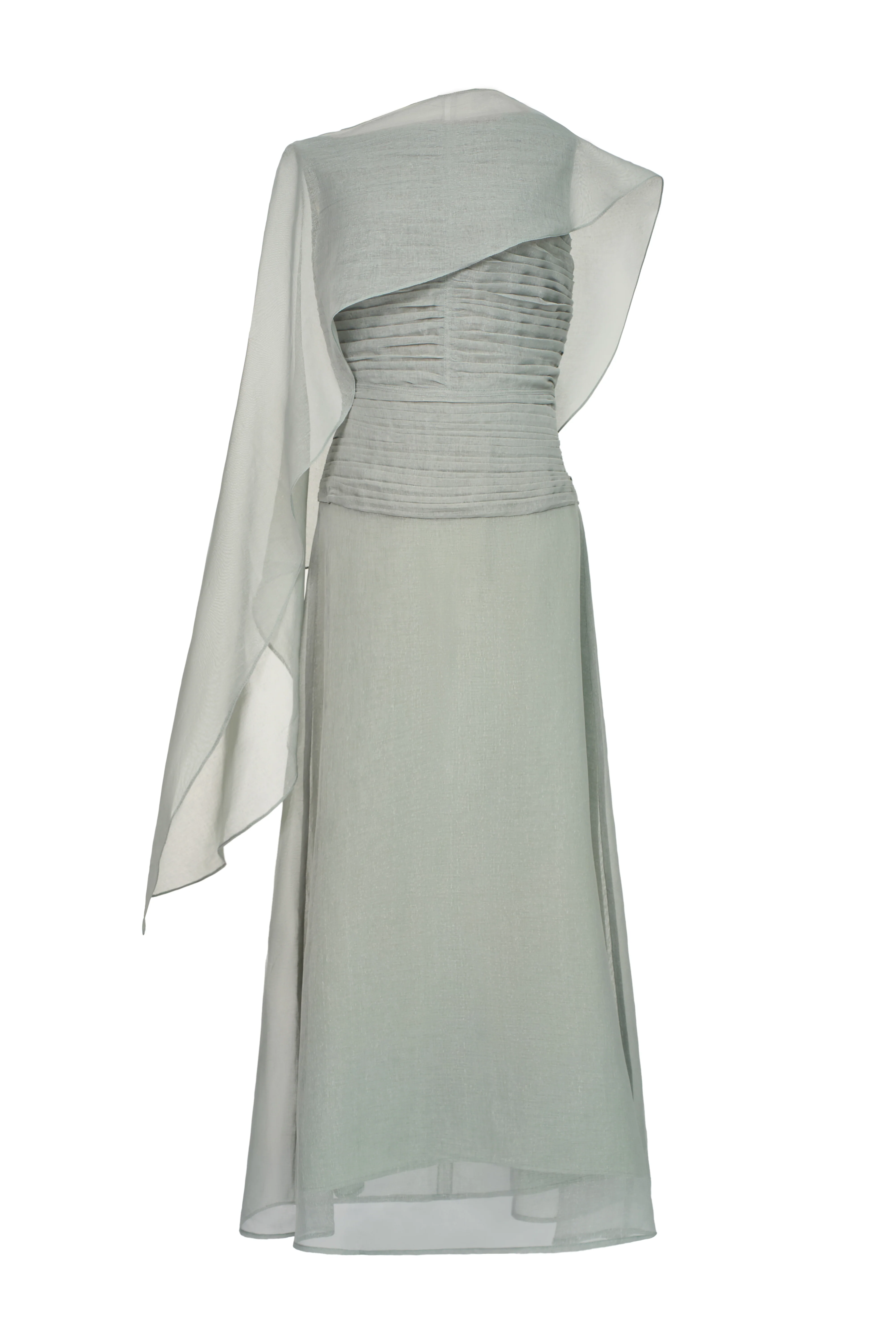 Cora A-line Cape Shoulder Floss Silk Maxi Dress