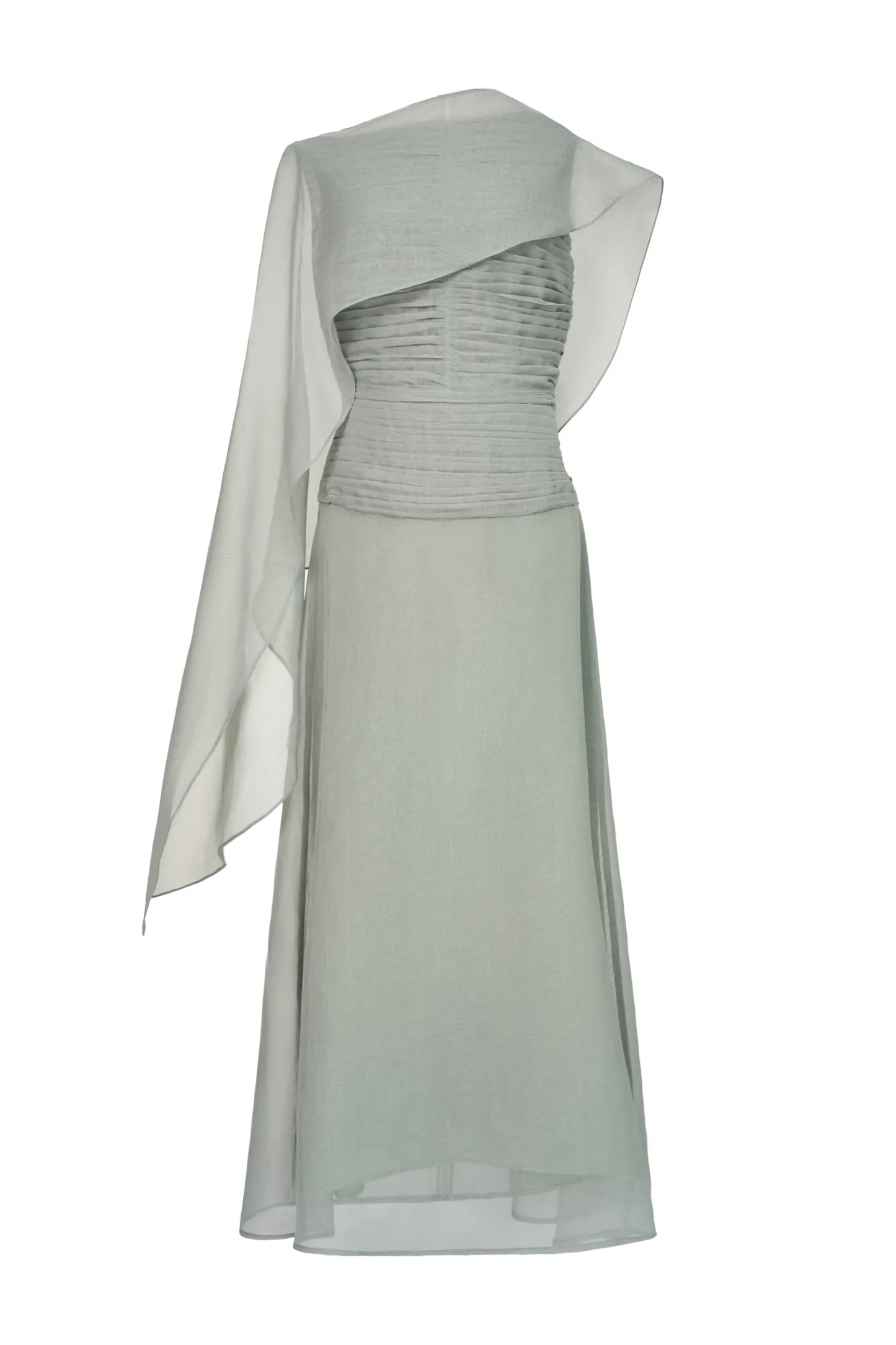 Cora A-line Cape Shoulder Floss Silk Maxi Dress