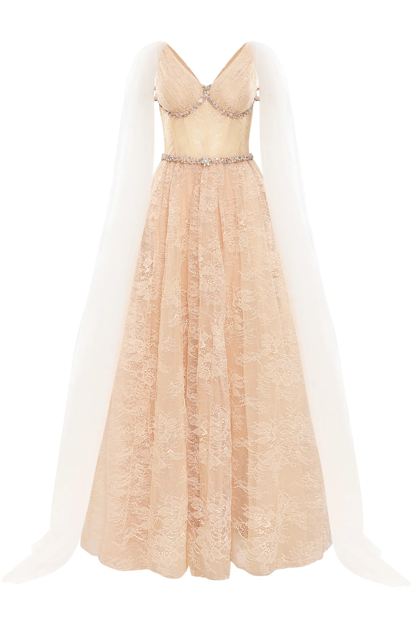 Solenne A-line V-Neck Chantilly Lace Maxi Dress