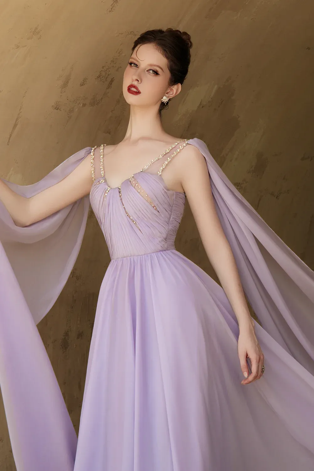 Violette A-line Scoop Neck Silk Blend Maxi Dress