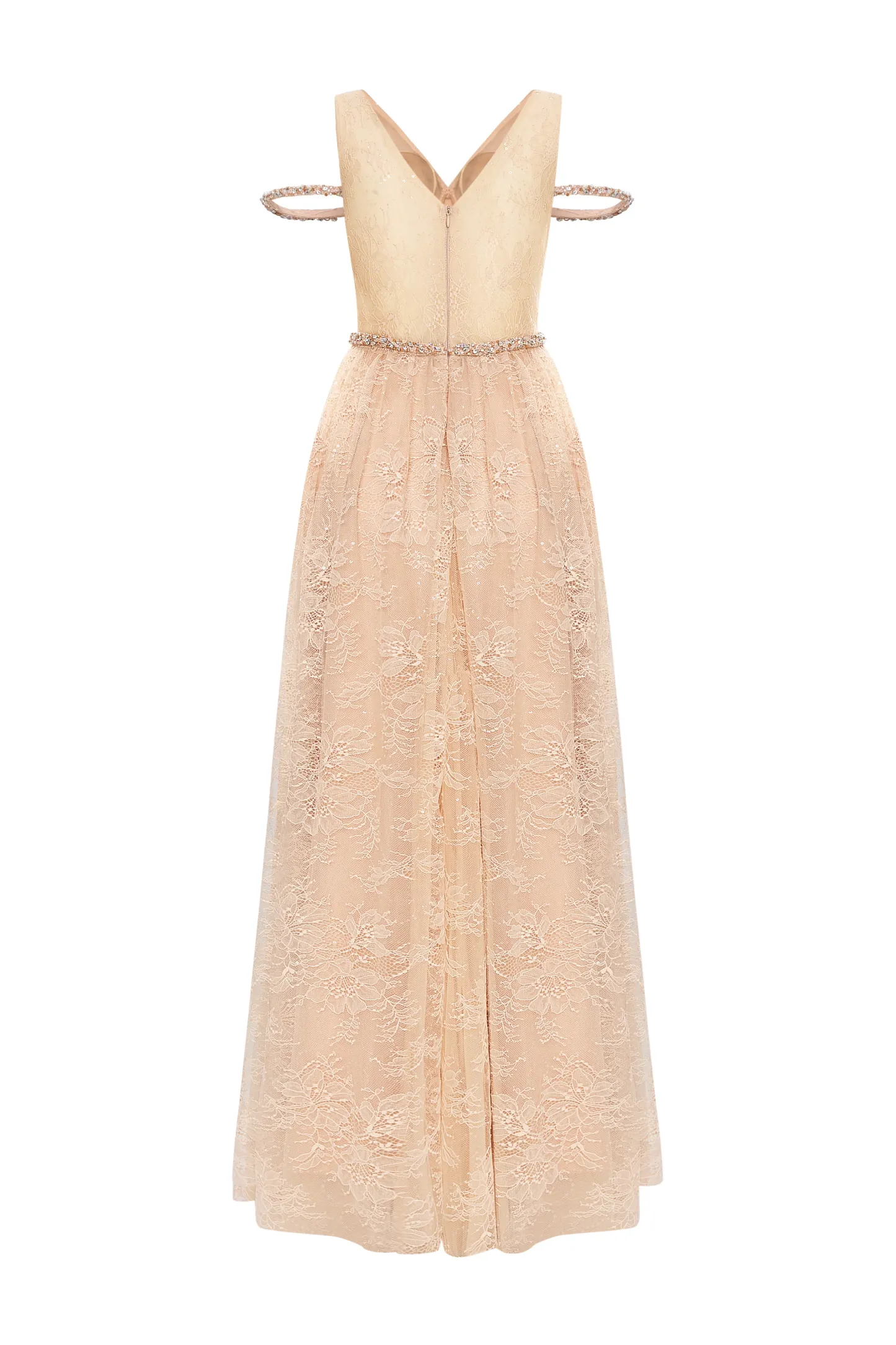 Solenne A-line V-Neck Chantilly Lace Maxi Dress