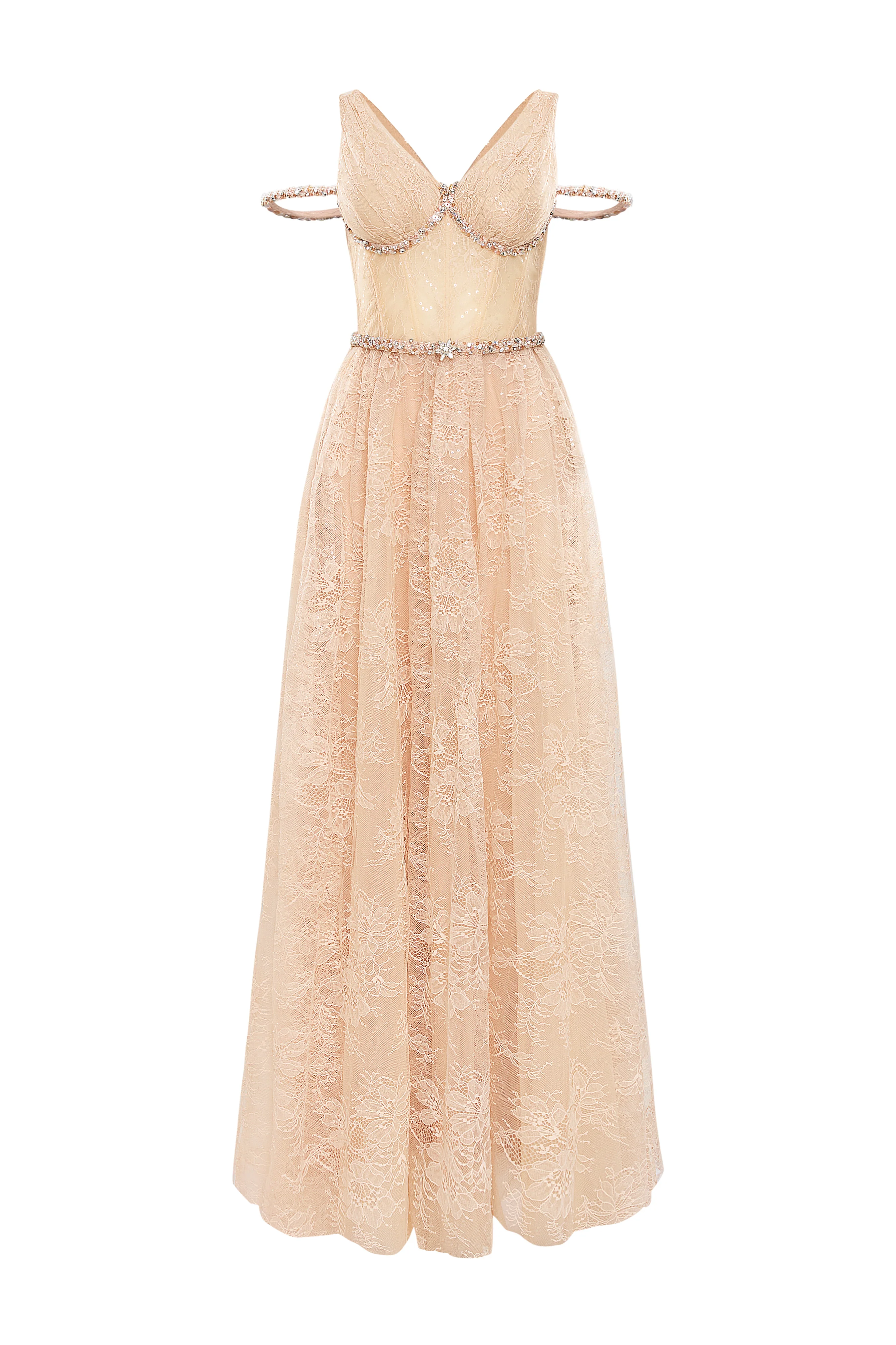 Solenne A-line V-Neck Chantilly Lace Maxi Dress