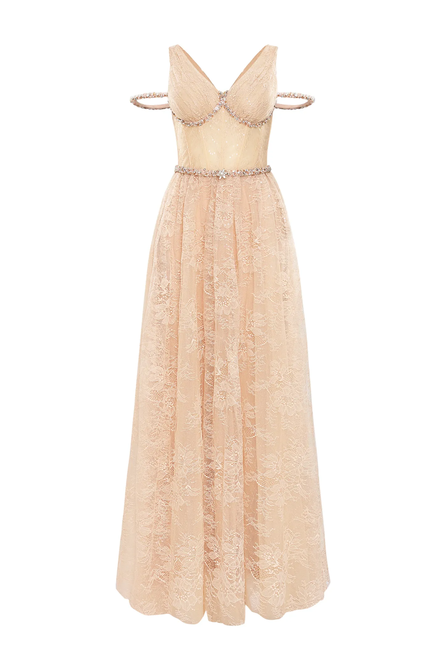 Solenne A-line V-Neck Chantilly Lace Maxi Dress