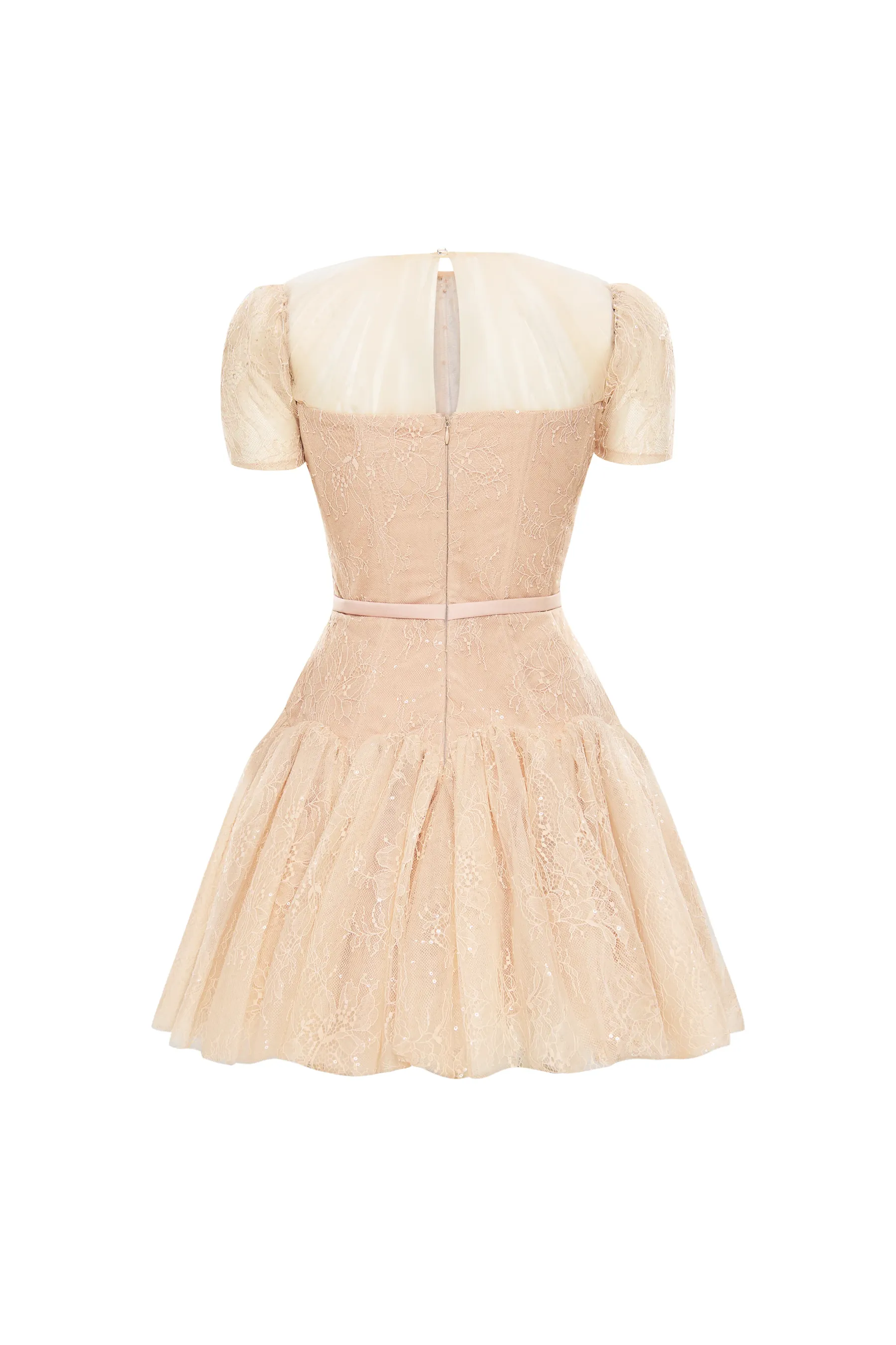 Sabine A-line Puffy Sleeved Chantilly Lace Mini Dress