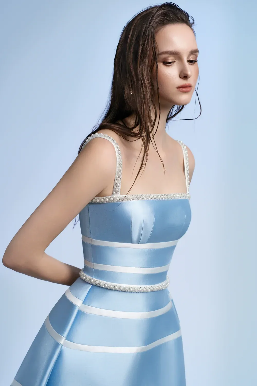 Ava A-line Bead Taffeta Midi Dress